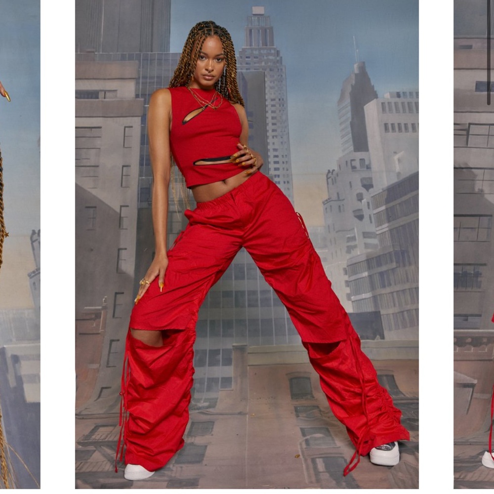 RED STREETWEAR CUTOUT JADED LONDON BAGGY Y2K PANT
